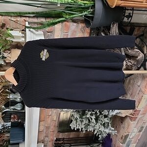 VNTG Croft & Barrow Harley Davidson Cotton Ribbed Turtle Neck Sweater Black Sz L